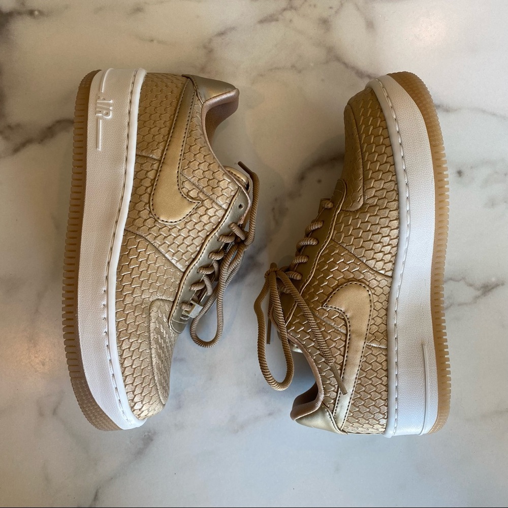 NIKE Air Force 1 Upstep Premium Blur Bronze Gold Snake Python Scales